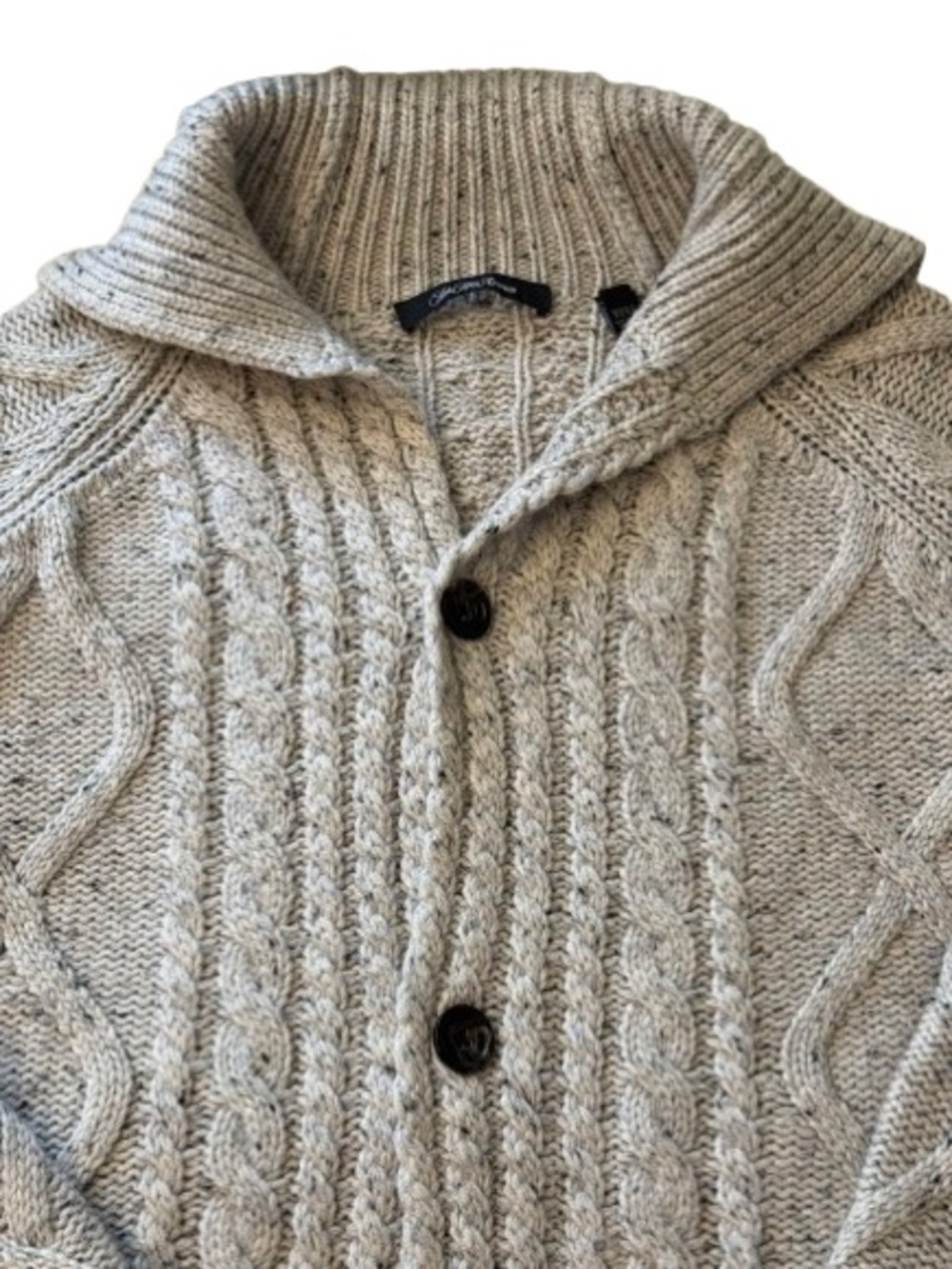 Saks Fifth Avenue Cable Knit Shawl Collar Cardigan Wool Cashmere Sweater M - Picture 3 of 9